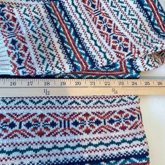Men's Fair Isle Fisherman Cotton V-neck Long Sleeve Sweater Ribbed Hem Size XL - Picture 9 of 10